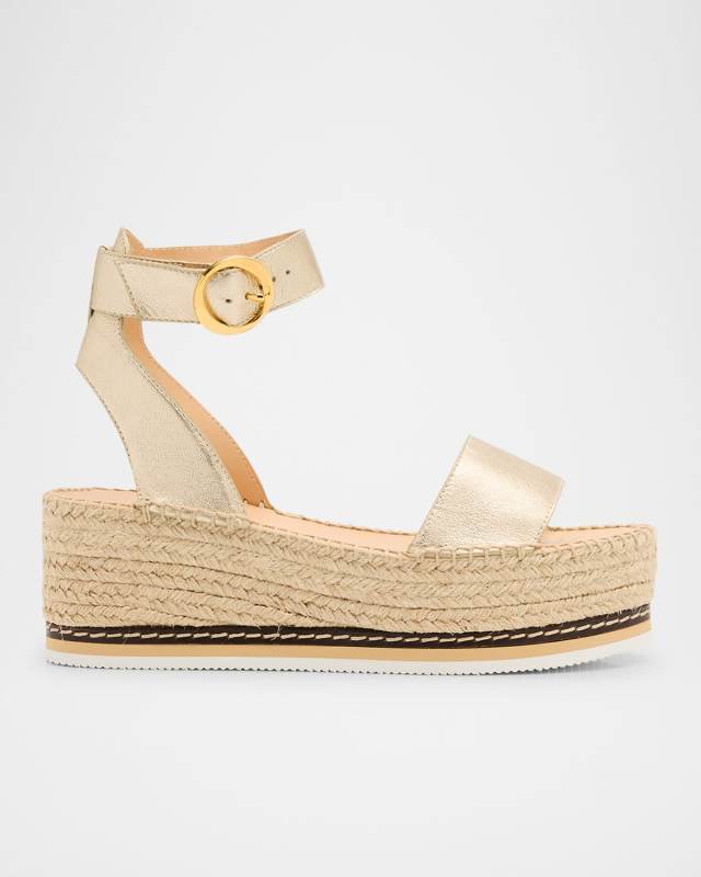 Lily Metallic Leather Flatform Espadrilles